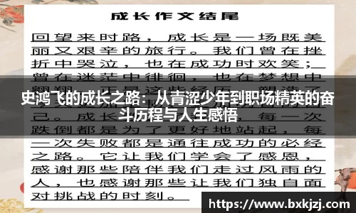 史鸿飞的成长之路：从青涩少年到职场精英的奋斗历程与人生感悟
